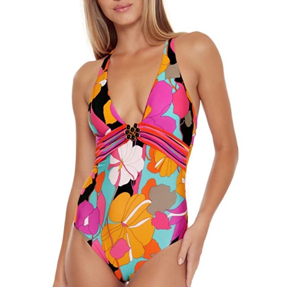 NWT Trina Turk Gemini Plunge Maillot  One Piece Swimsuit Sz 12